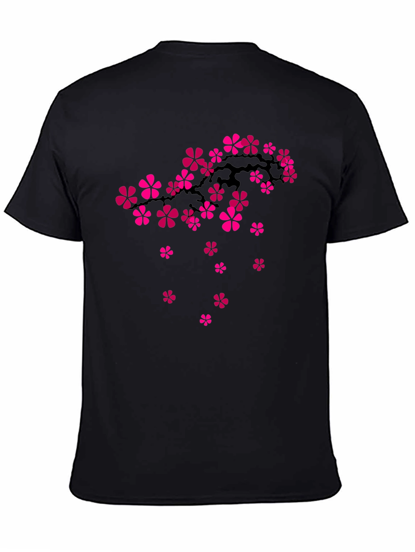 Black T-Shirt with Floral Cherry Blossom Design