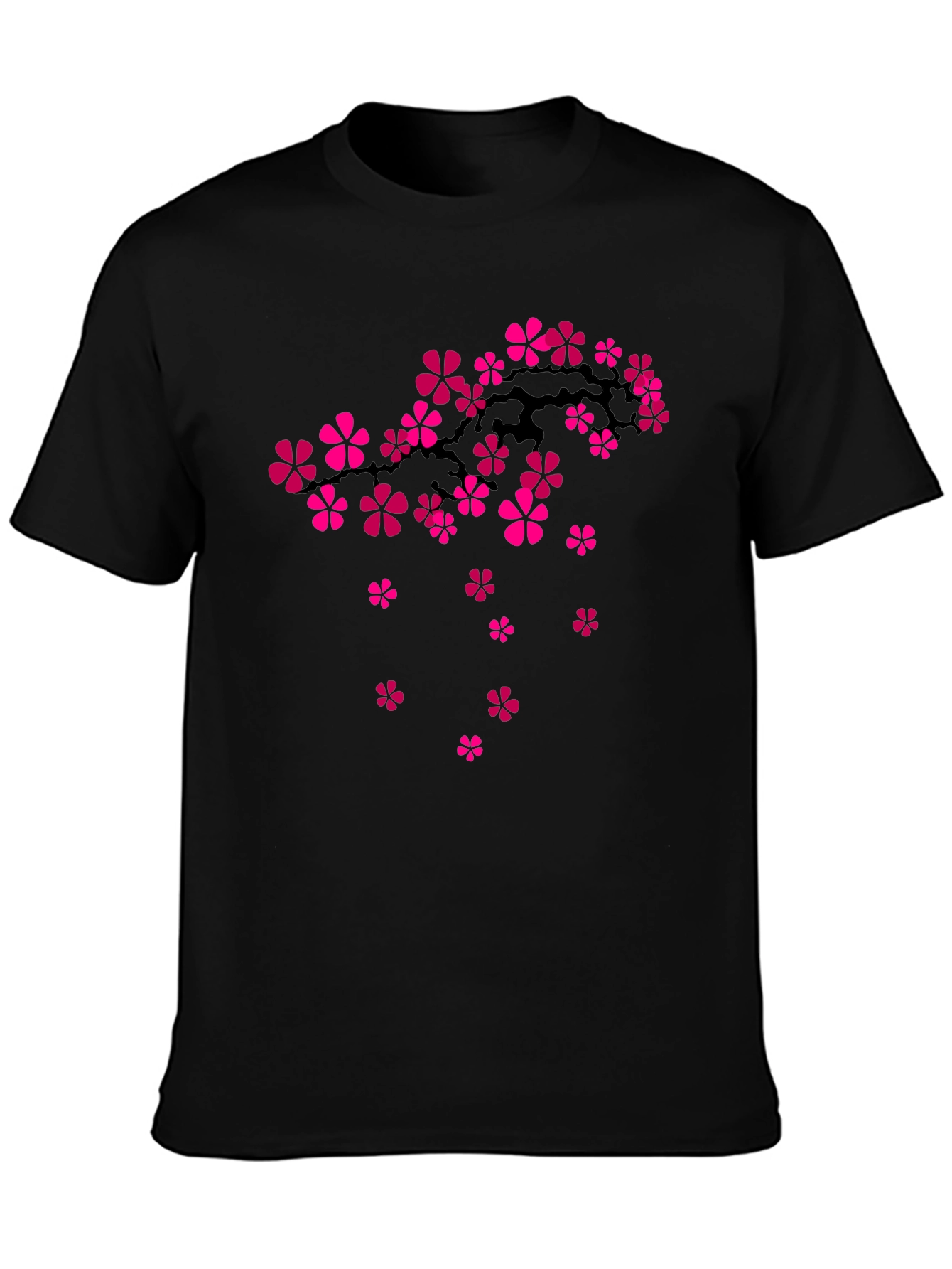 Black T-Shirt with Floral Cherry Blossom Design