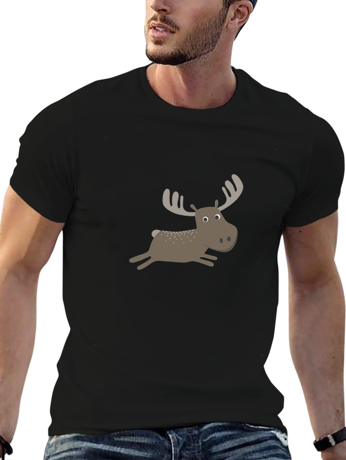 Black Moose Cartoon T-Shirt