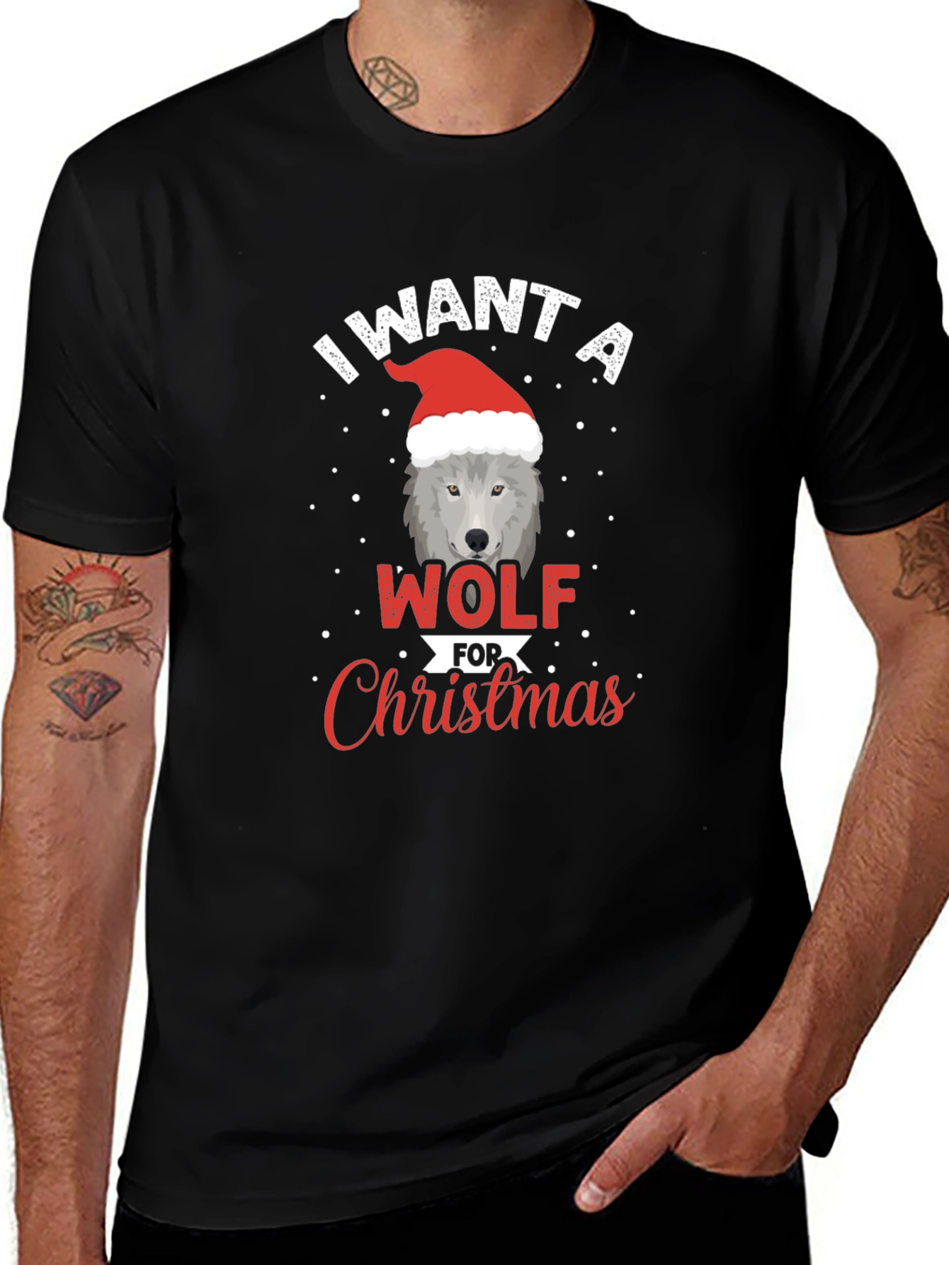 Wolf Christmas T-Shirt - Festive Holiday Apparel
