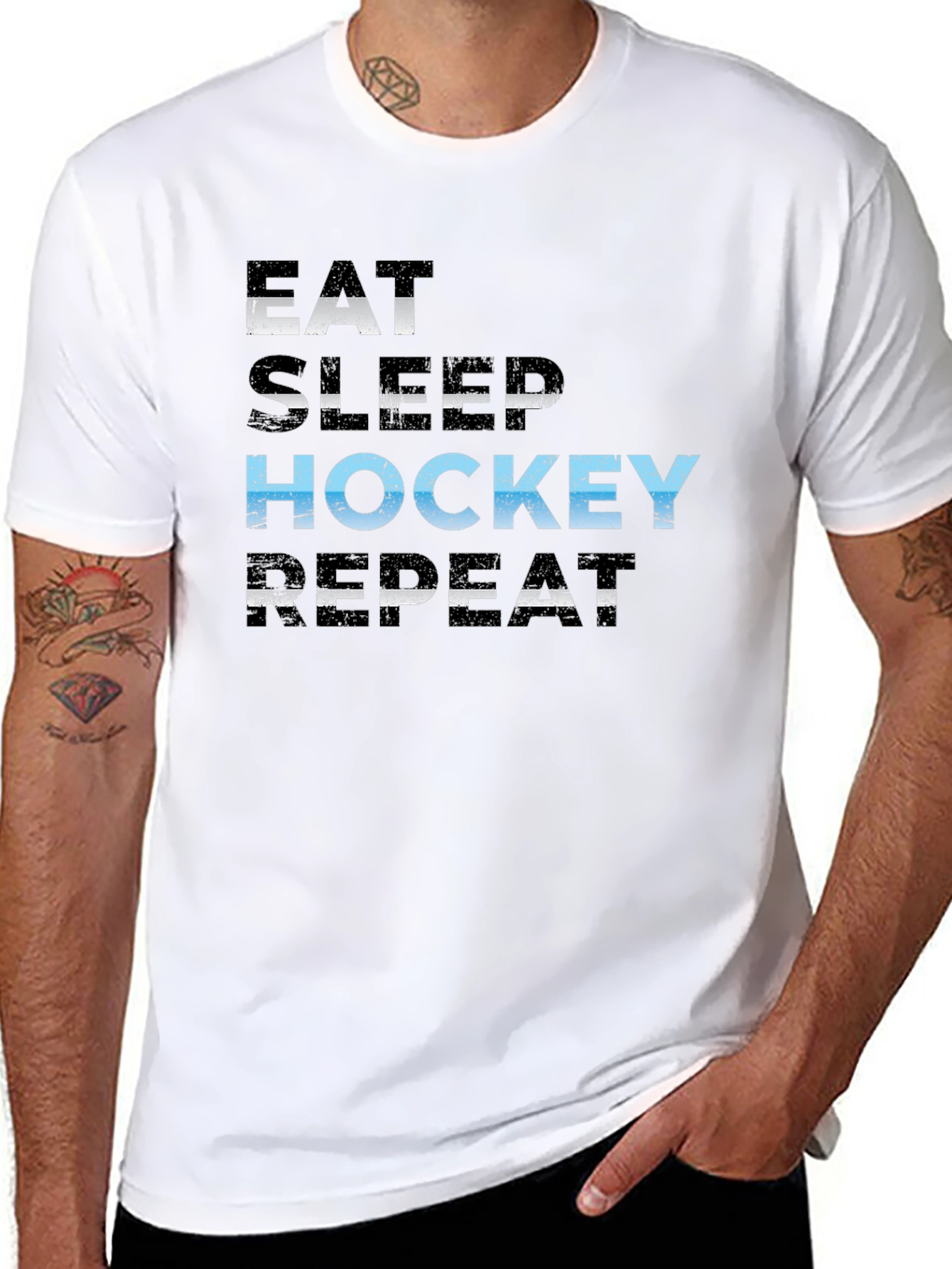 Eat Sleep Hockey Repeat Black T-Shirt