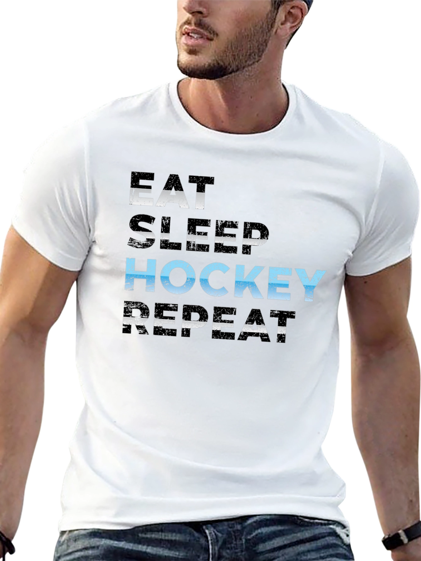 Eat Sleep Hockey Repeat Black T-Shirt