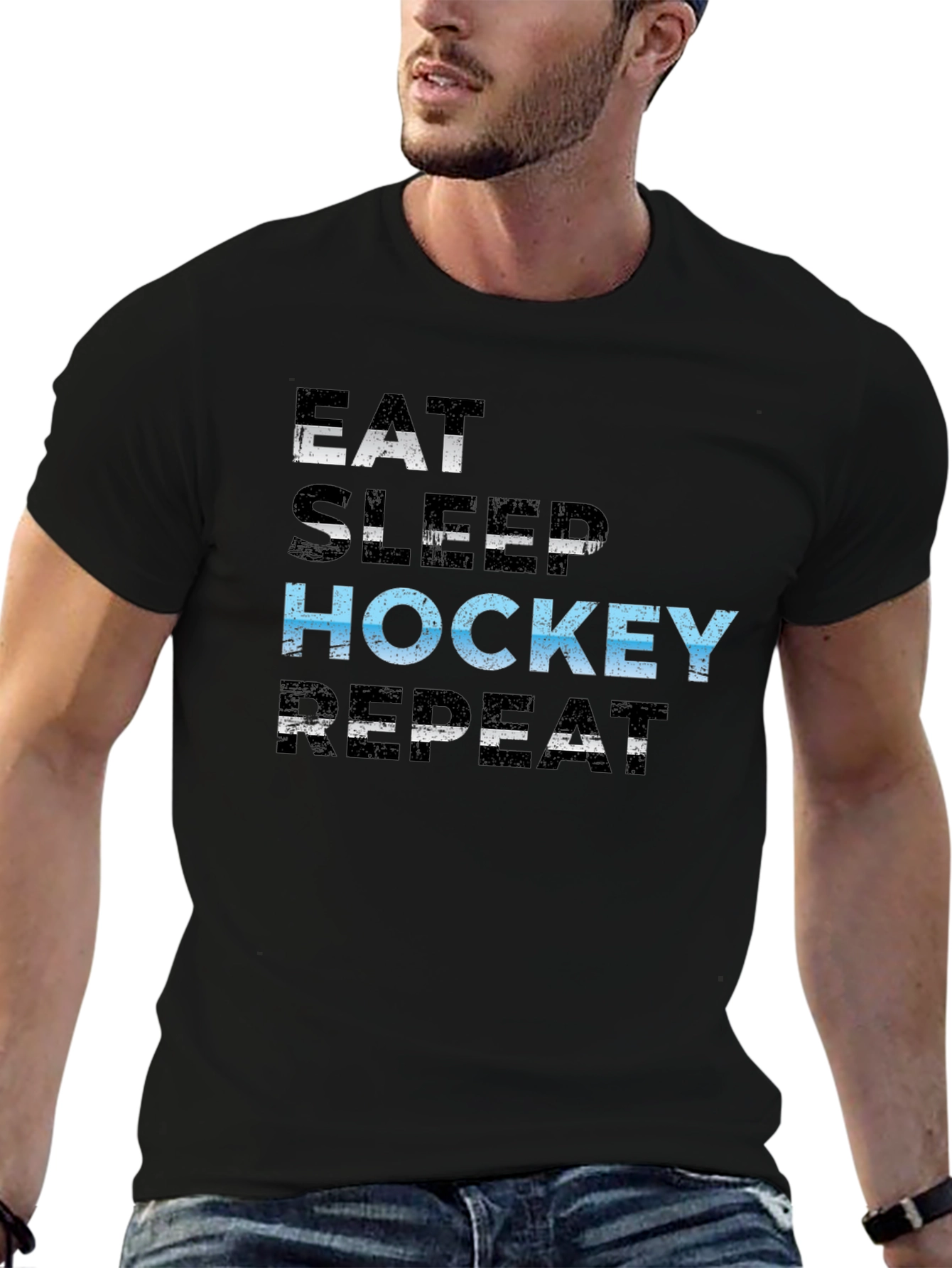 Eat Sleep Hockey Repeat Black T-Shirt