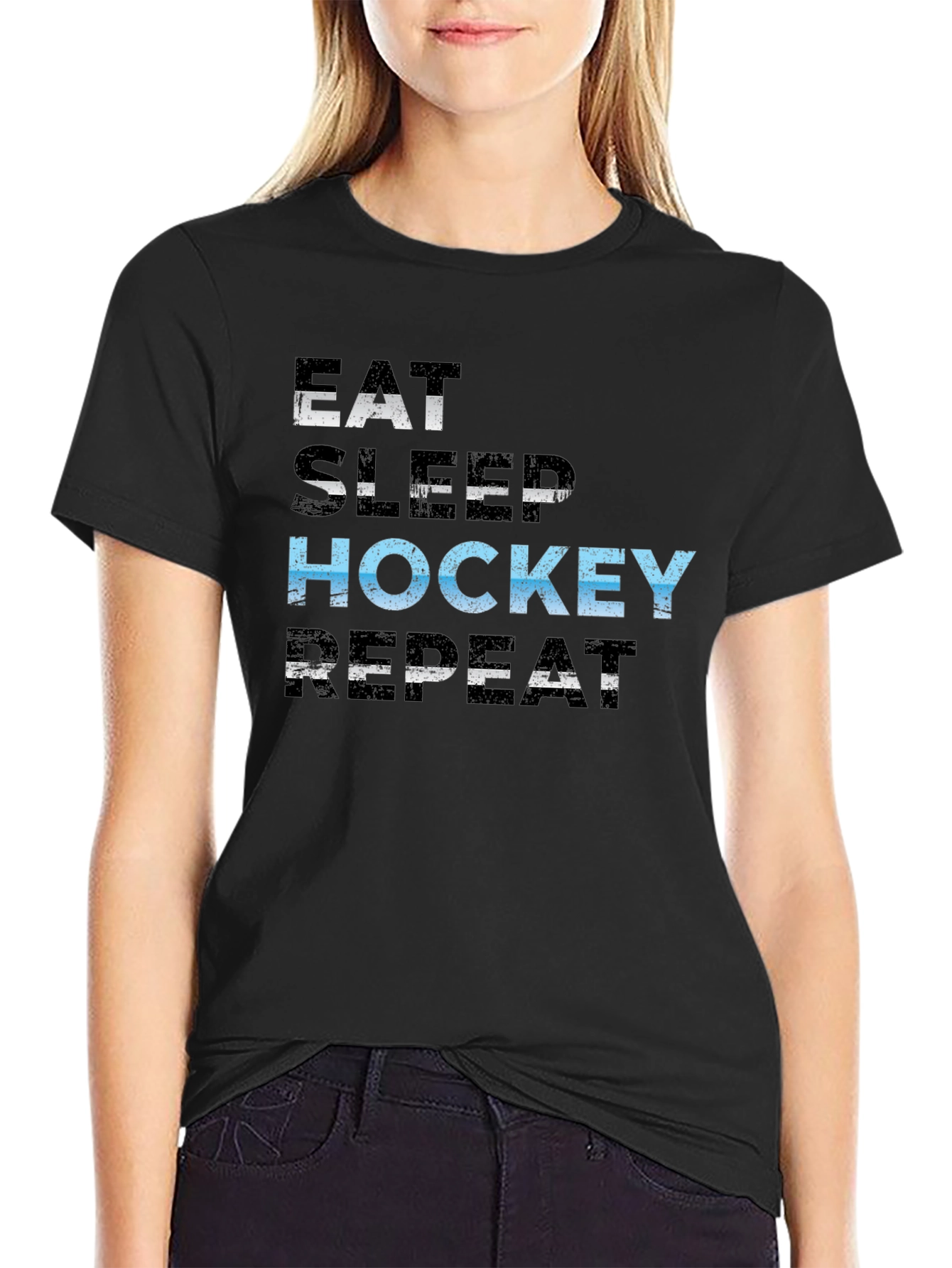 Eat Sleep Hockey Repeat Black T-Shirt