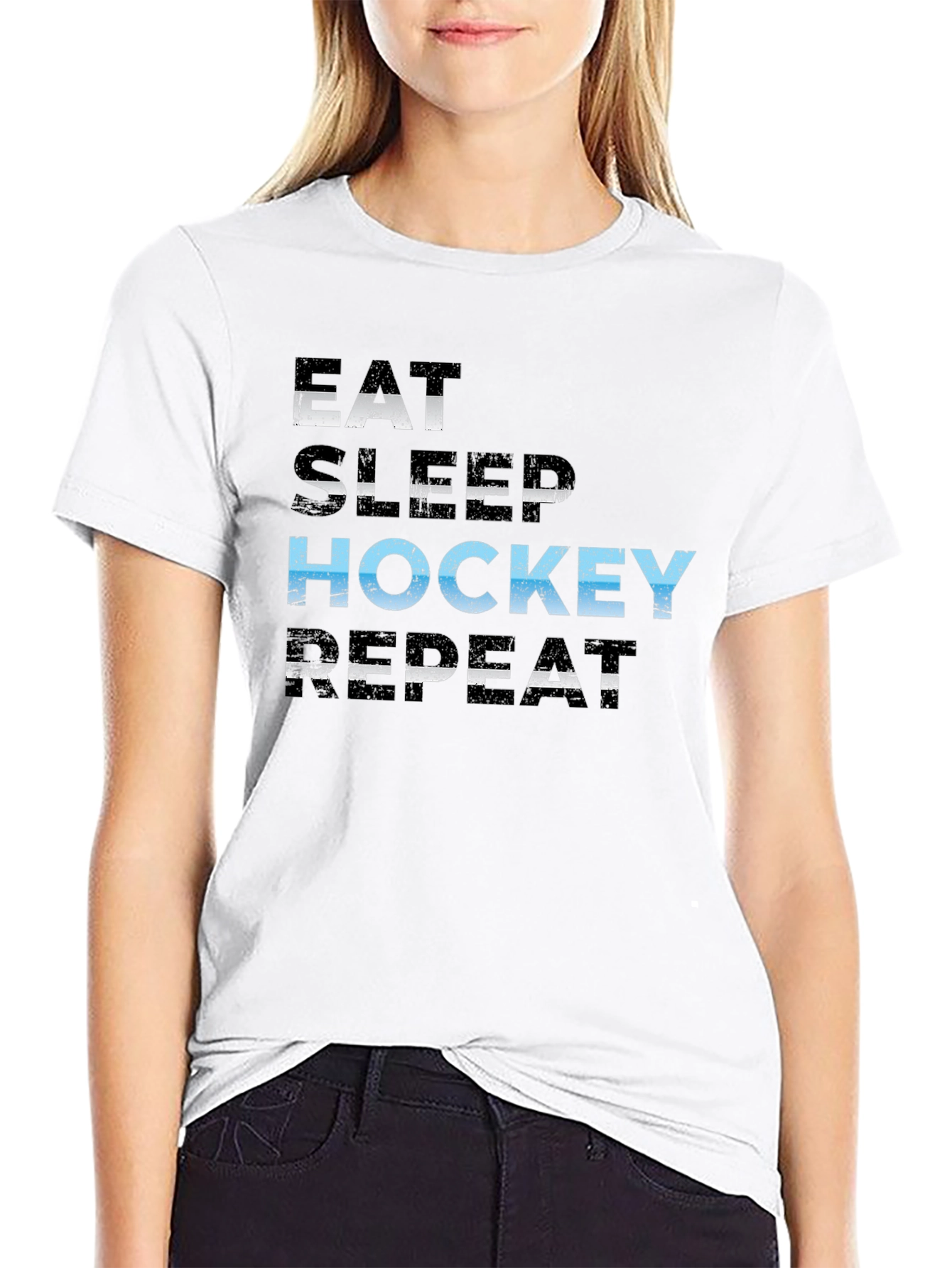 Eat Sleep Hockey Repeat Black T-Shirt