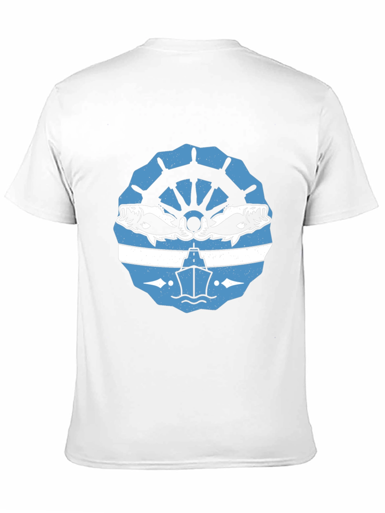 Nautical Black T-Shirt with Boat and Fish Design