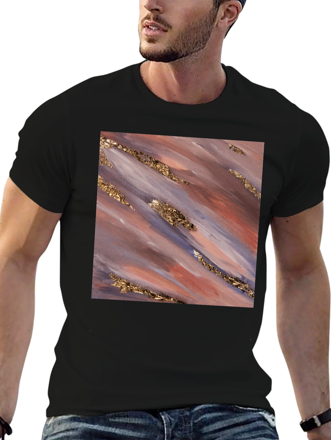 Abstract Gold Streak Tee - Modern Art Shirt