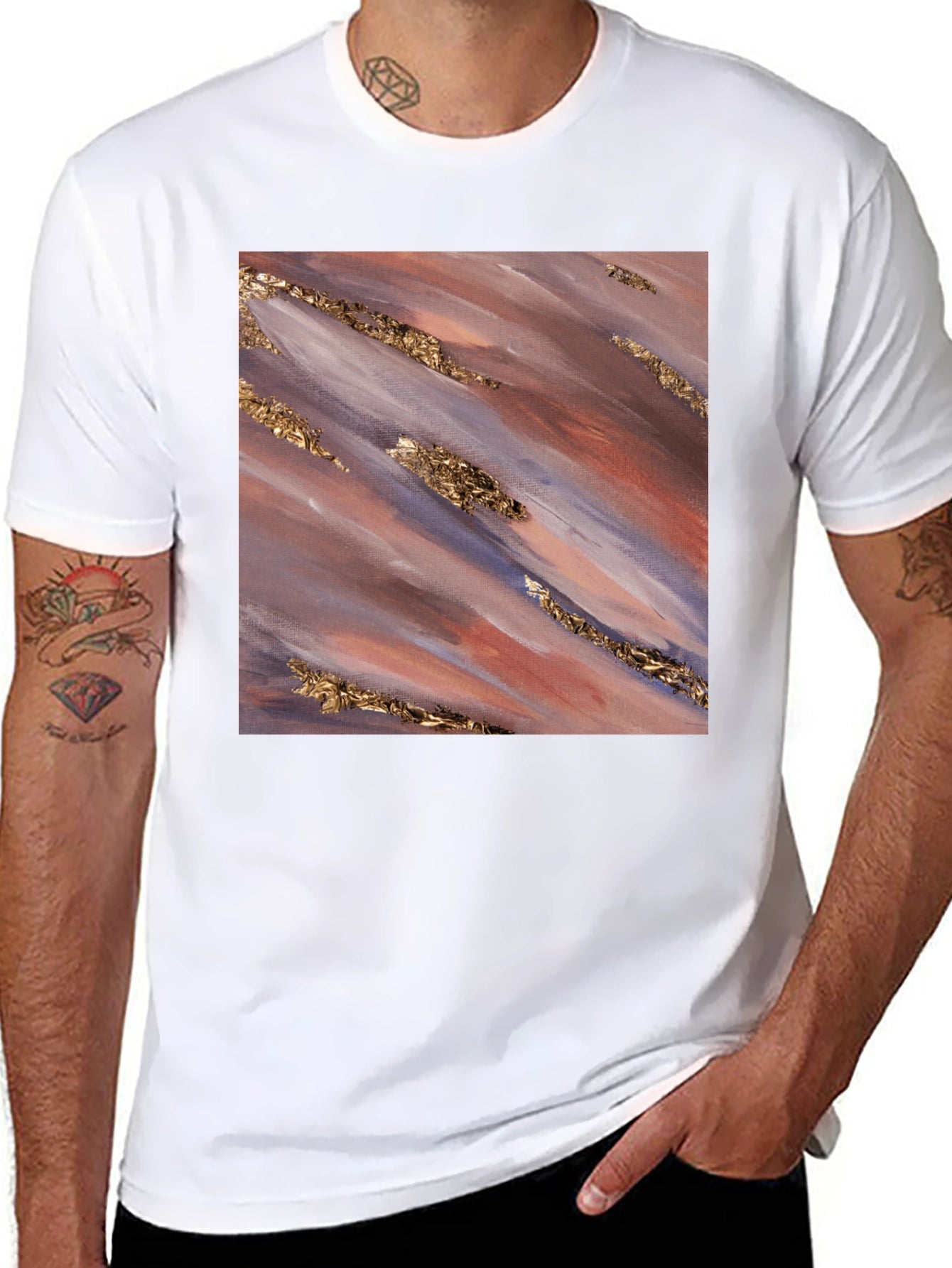 Abstract Gold Streak Tee - Modern Art Shirt