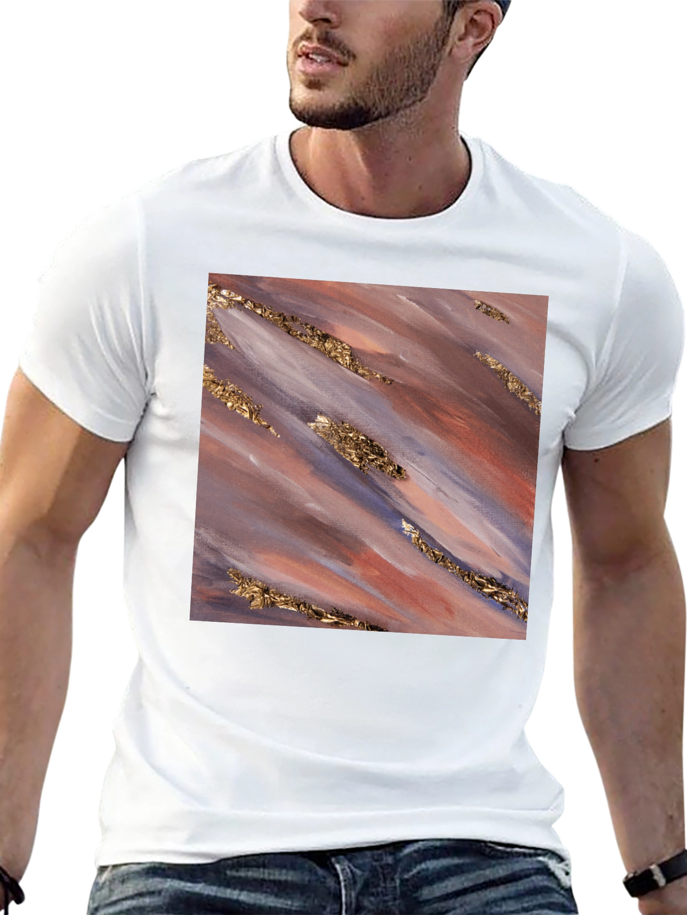 Abstract Gold Streak Tee - Modern Art Shirt