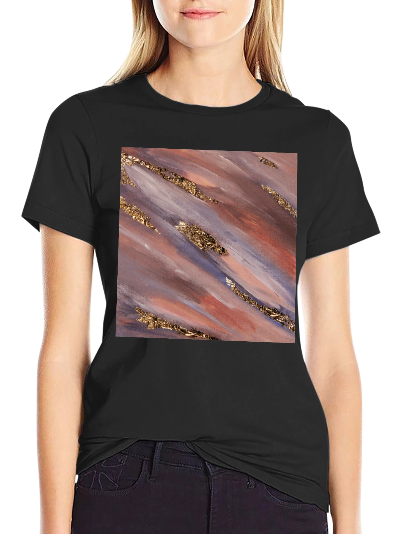 Abstract Gold Streak Tee - Modern Art Shirt