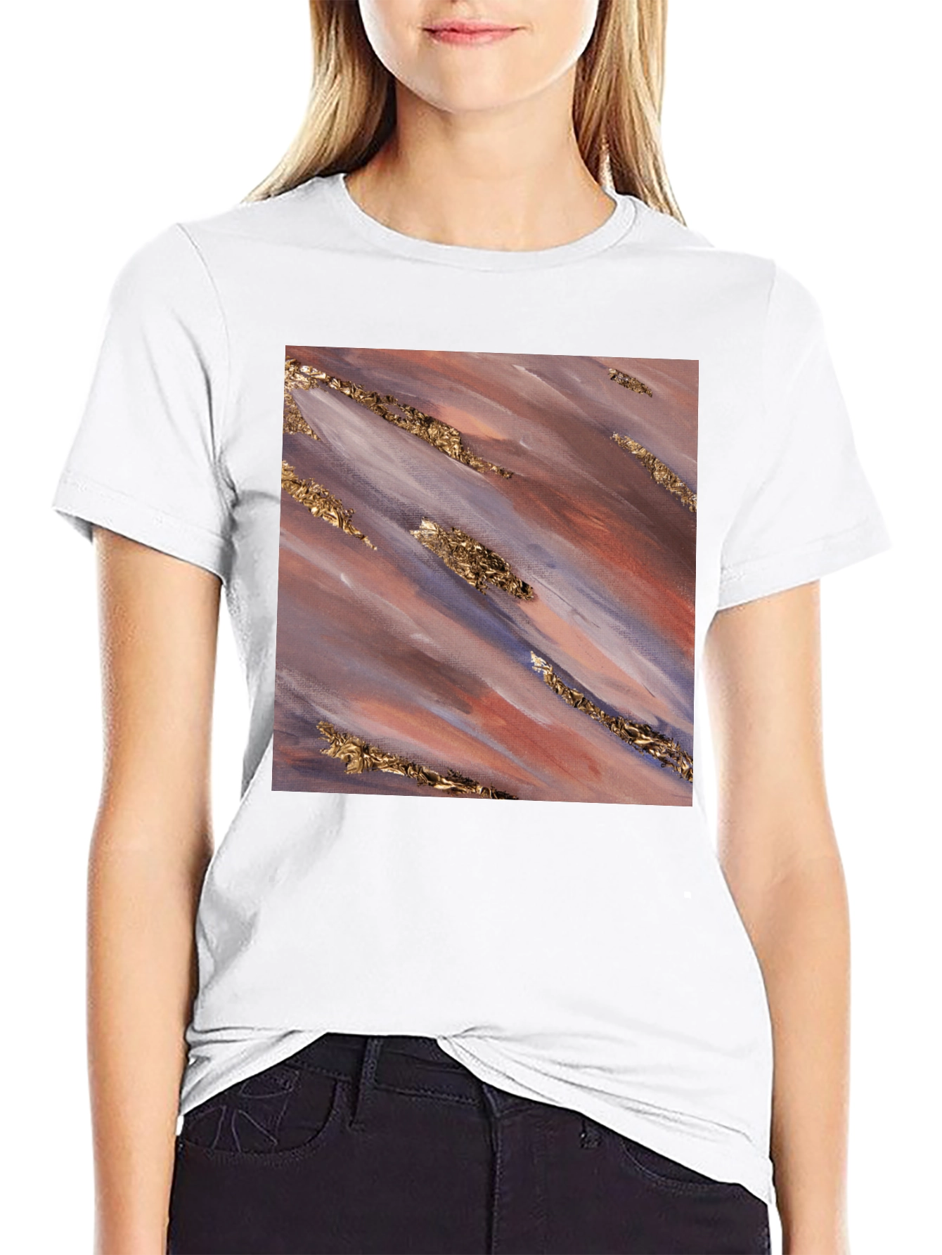 Abstract Gold Streak Tee - Modern Art Shirt
