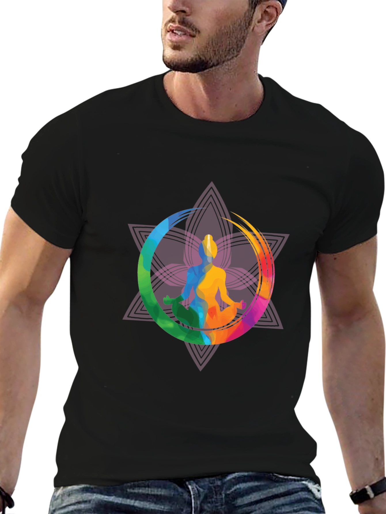 Yoga Meditation Graphic Tee - Mens Black T-Shirt