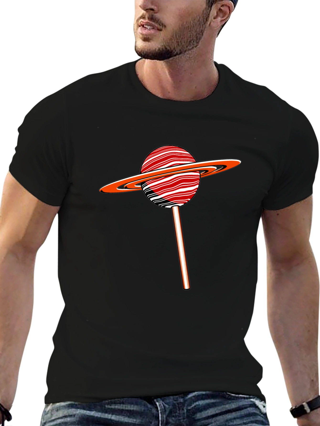 Saturn Lollipop Graphic Tee - Black Cotton Blend