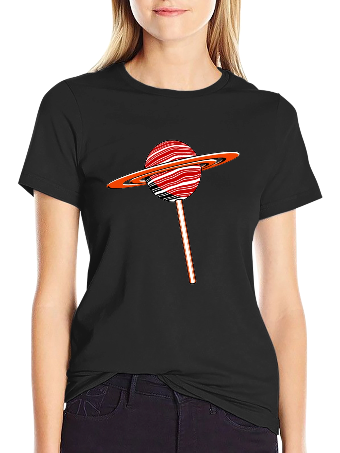 Saturn Lollipop Graphic Tee - Black Cotton Blend