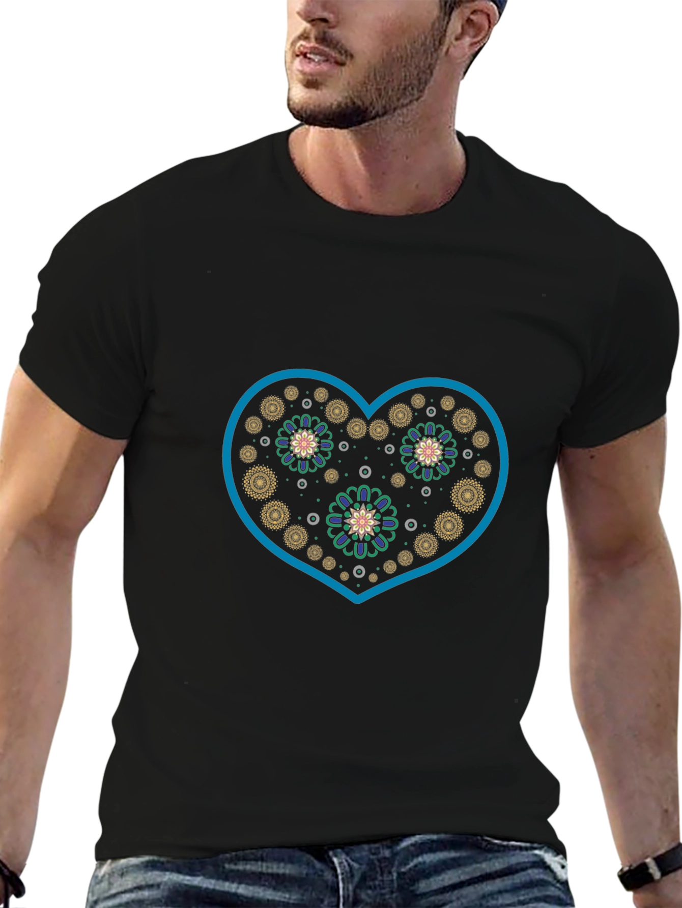 Heart Floral Graphic Black Tee