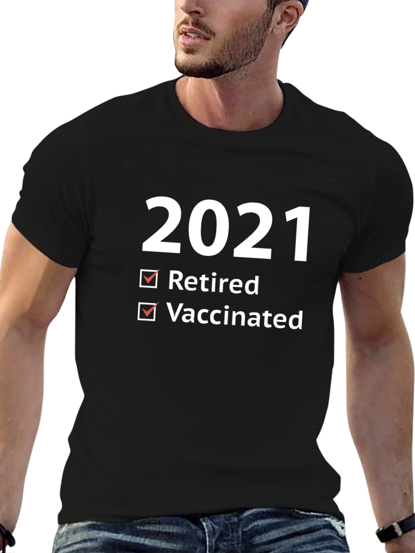 2021 Retired & Vaccinated T-Shirt - Black Cotton Tee