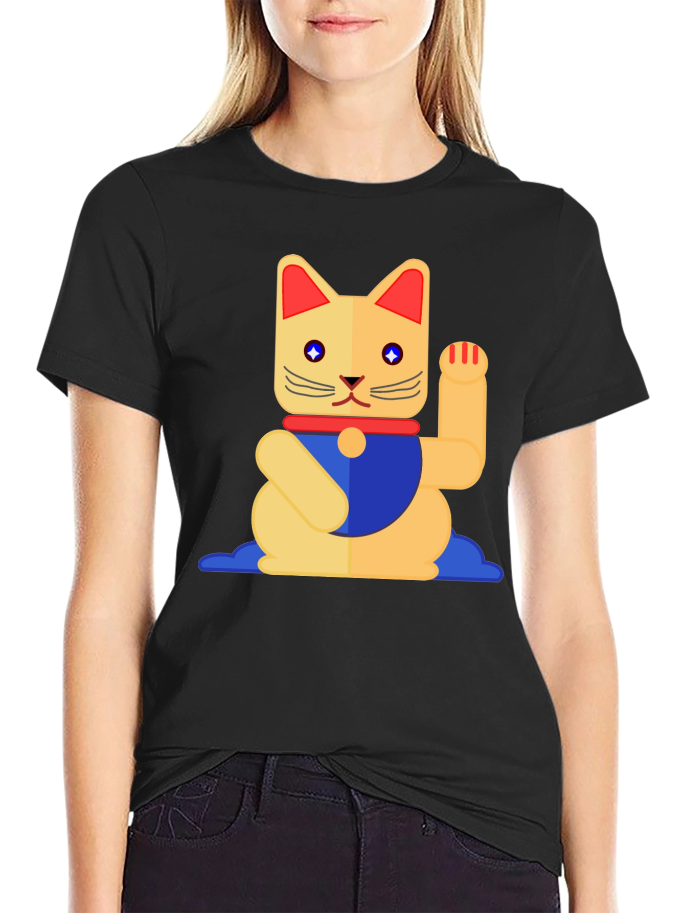 Lucky Cat Graphic T-Shirt - Black Cotton Tee
