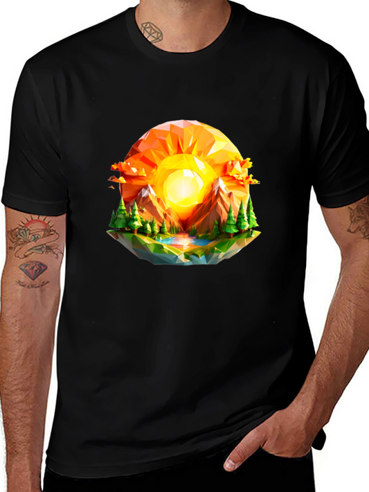 Geometric Sunset Graphic Tee - Modern Nature Design