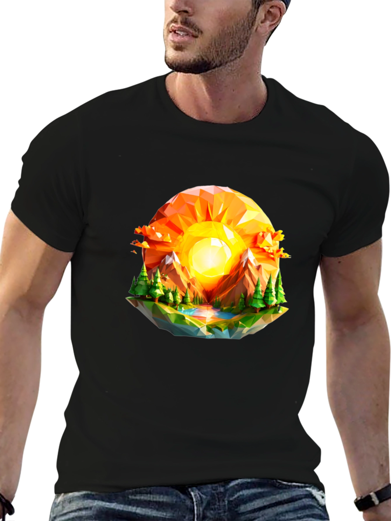 Geometric Sunset Graphic Tee - Modern Nature Design