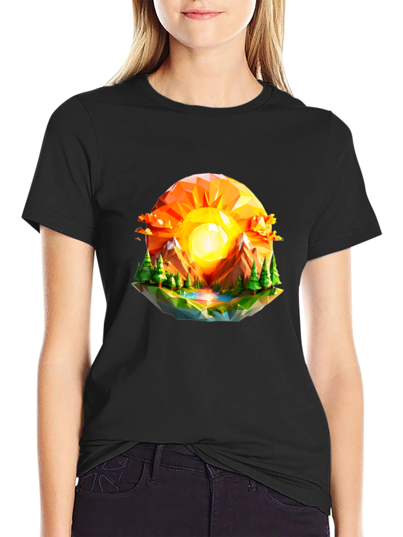 Geometric Sunset Graphic Tee - Modern Nature Design