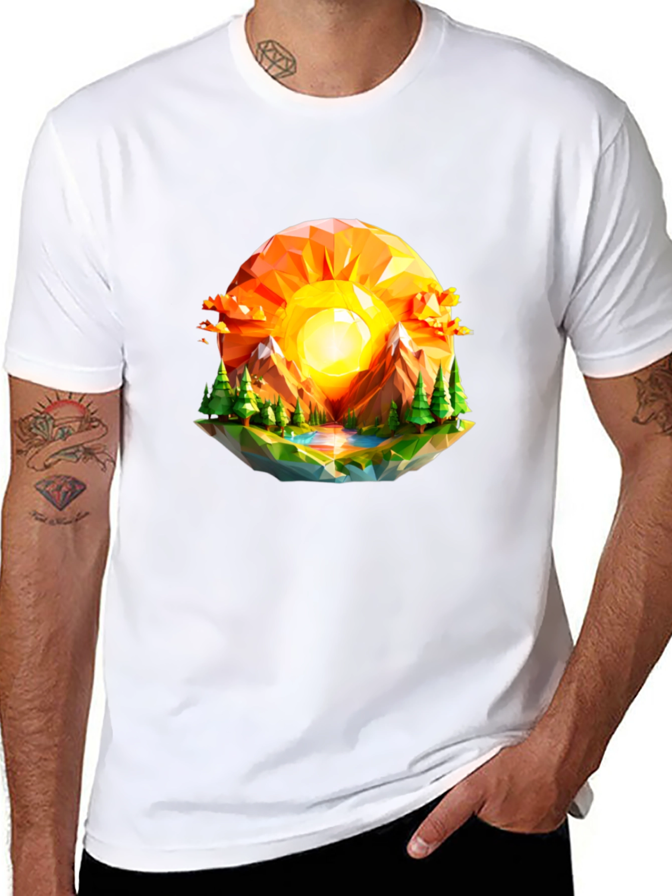 Geometric Sunset Graphic Tee - Modern Nature Design