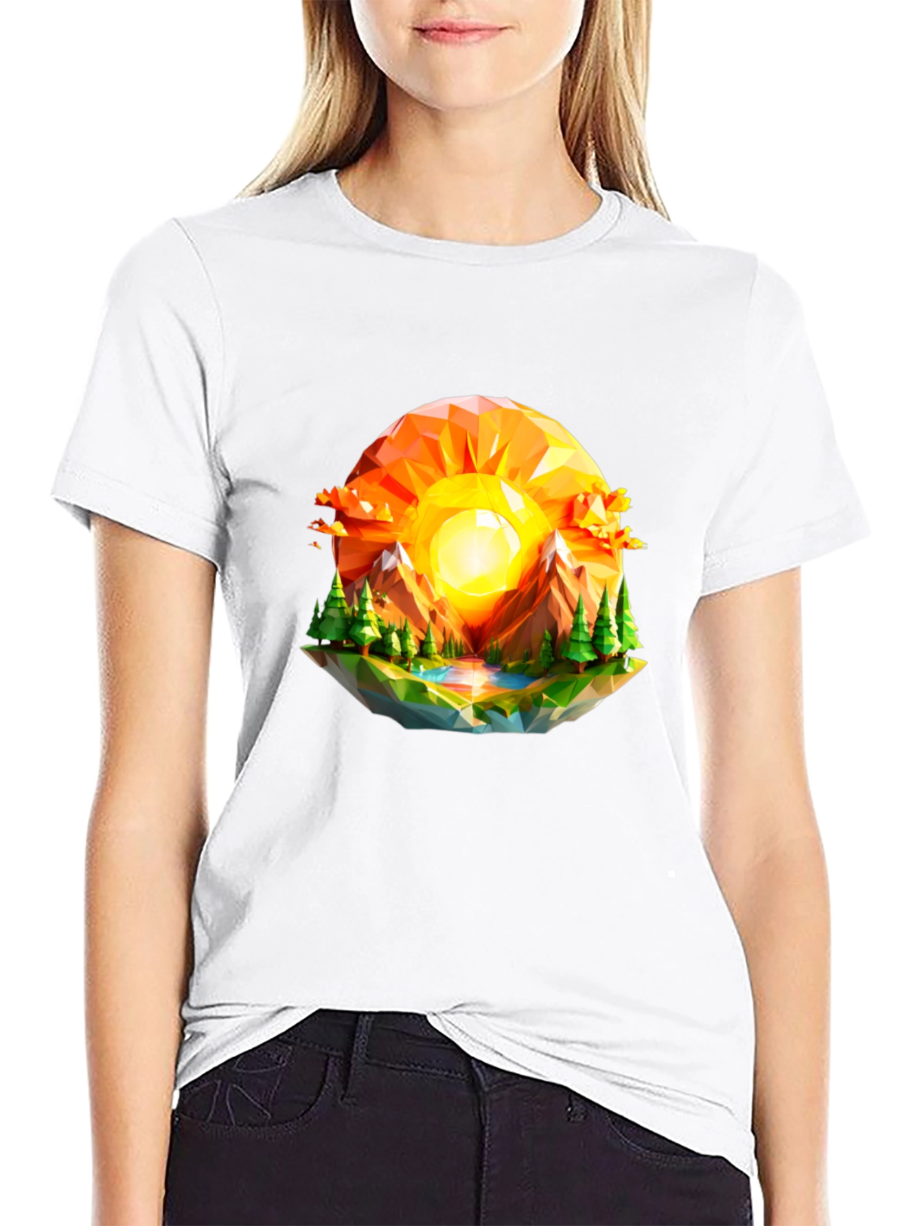 Geometric Sunset Graphic Tee - Modern Nature Design
