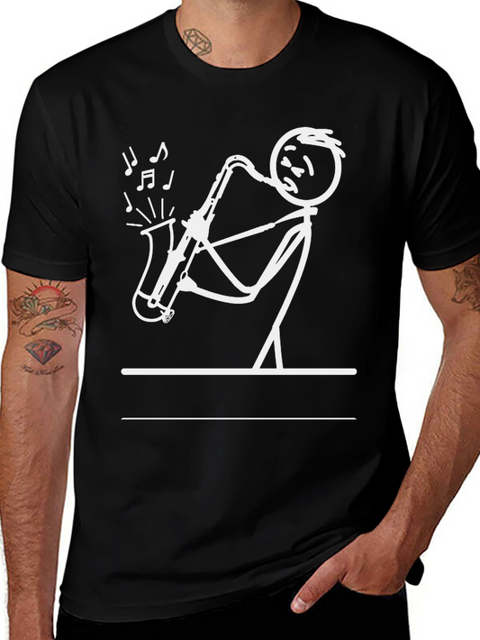 Saxophone Stick Figure Graphic Tee - Black