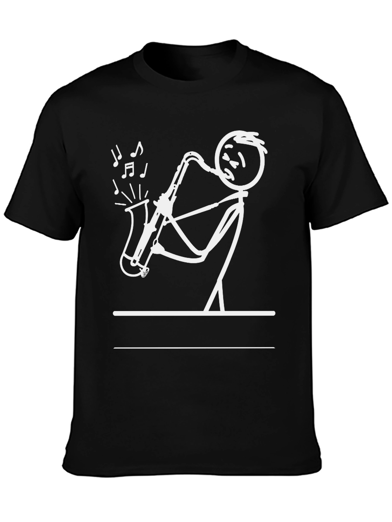 Saxophone Stick Figure Graphic Tee - Black