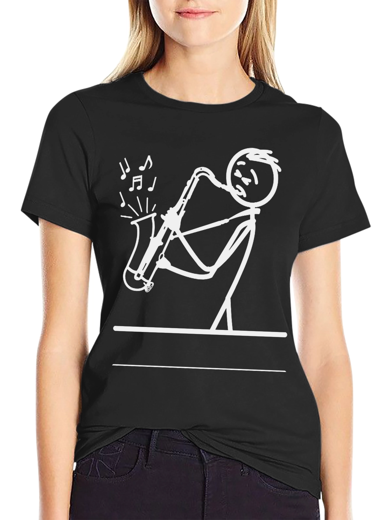 Saxophone Stick Figure Graphic Tee - Black