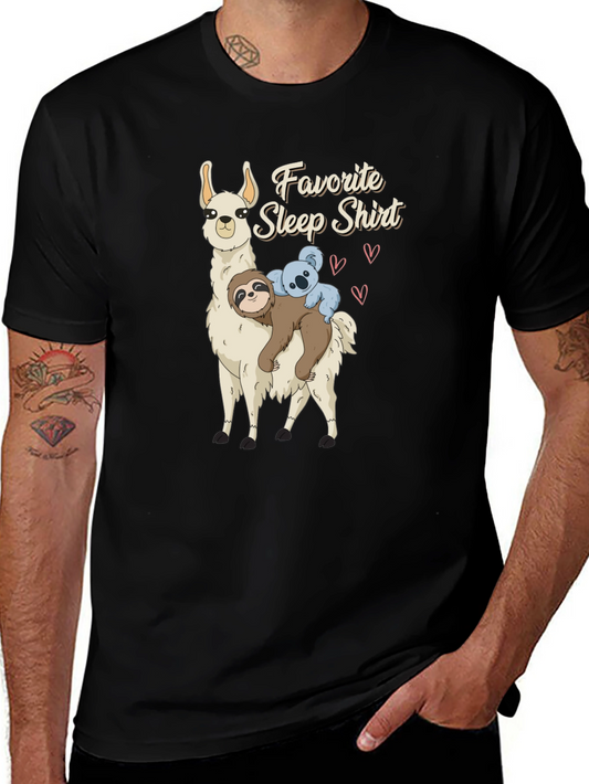 Favorite Sleep Shirt - Llama Sloth and Koala Black T-Shirt