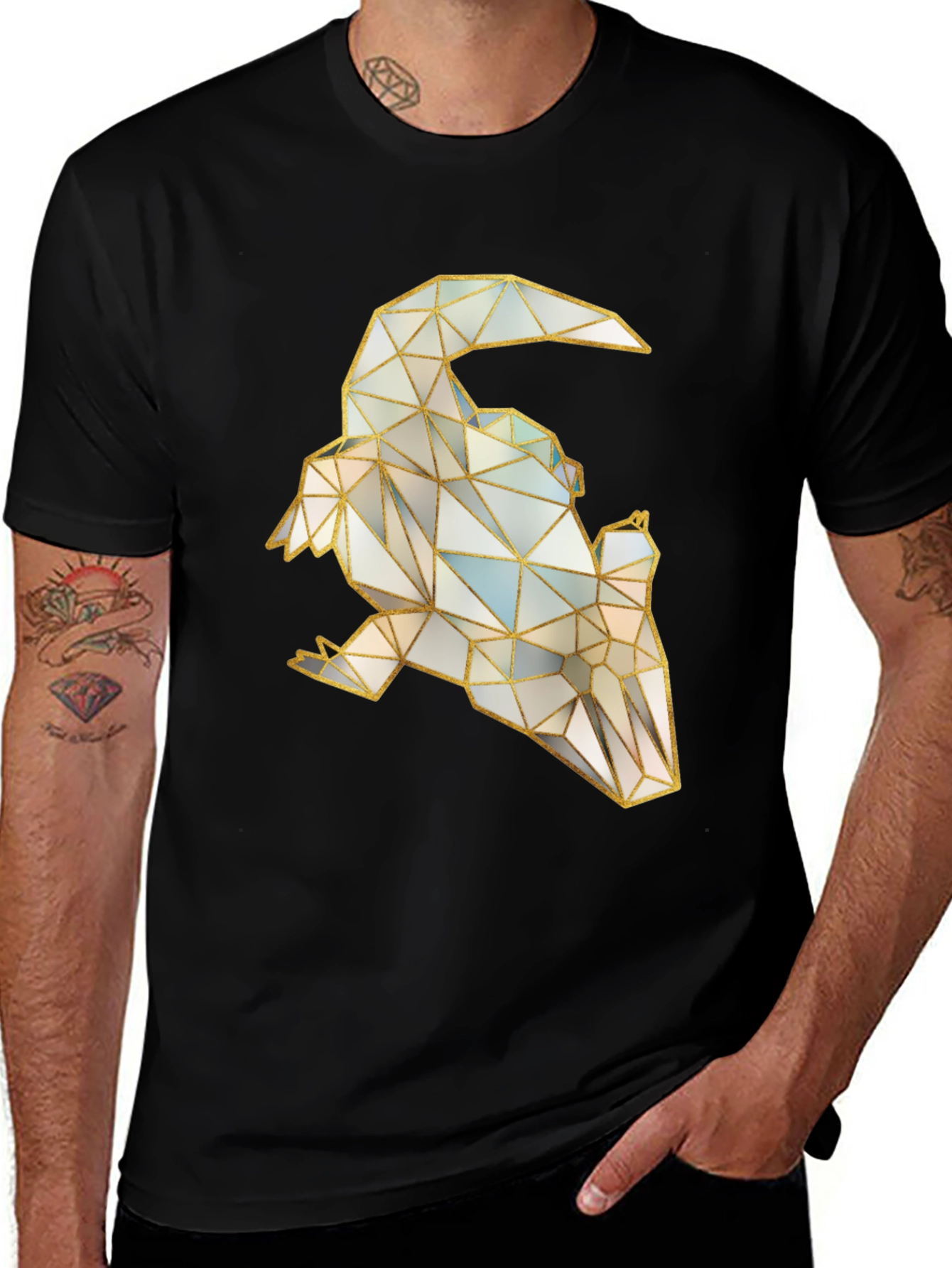 Geometric Raven Graphic Tee - Stylish Bird Design