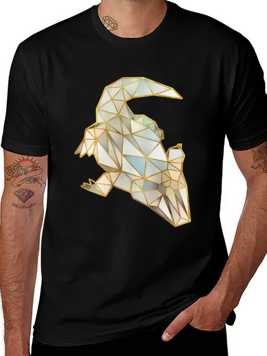 Geometric Raven Graphic Tee - Stylish Bird Design