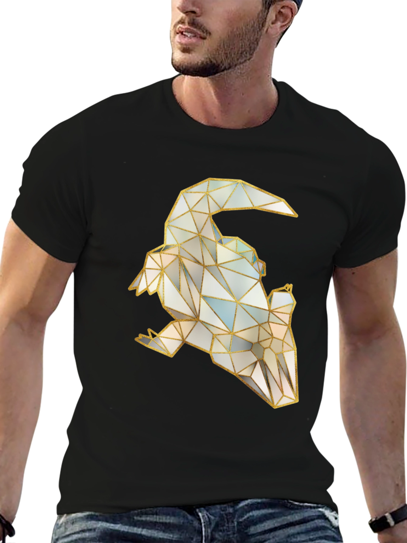 Geometric Raven Graphic Tee - Stylish Bird Design