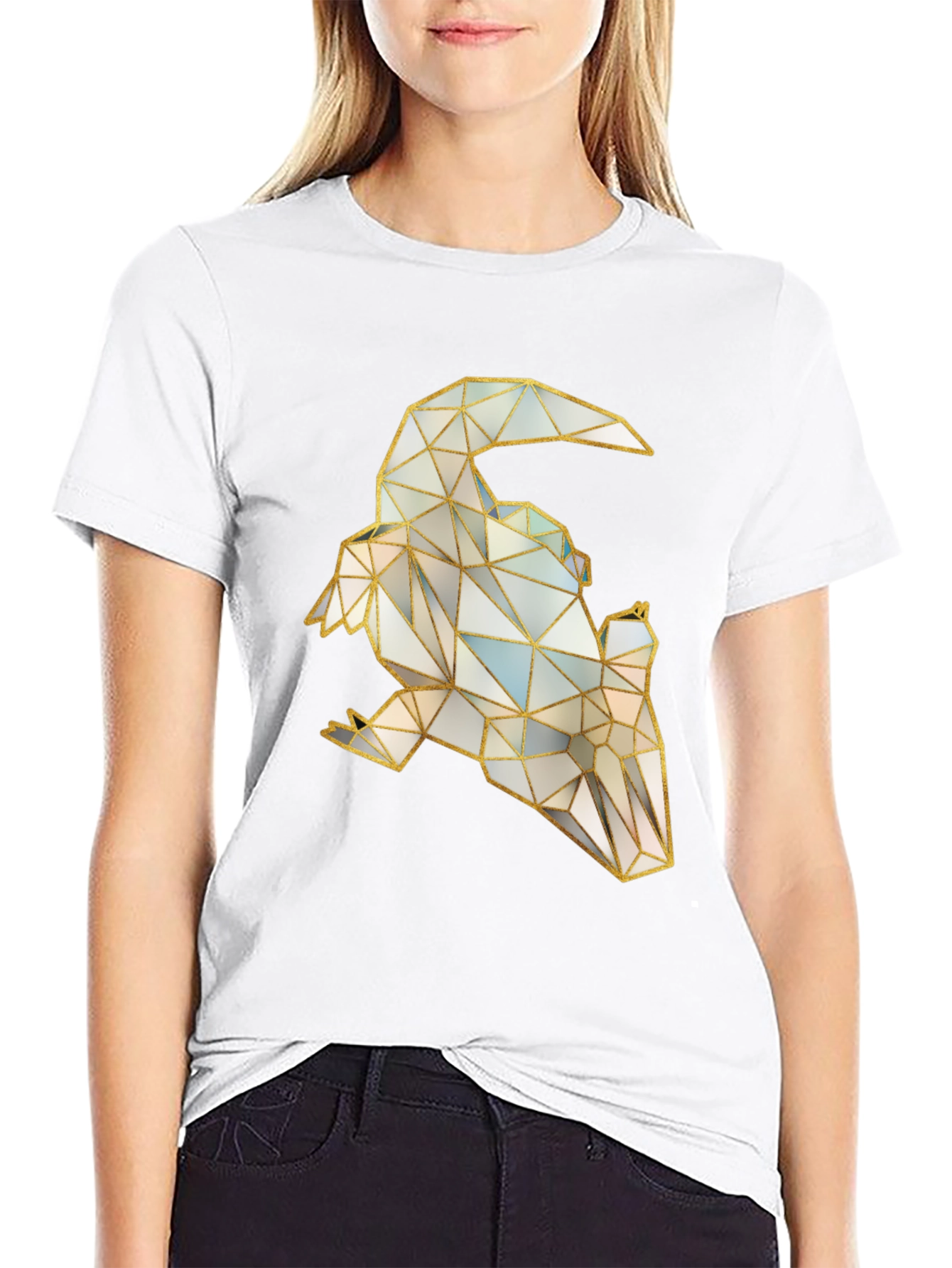 Geometric Raven Graphic Tee - Stylish Bird Design