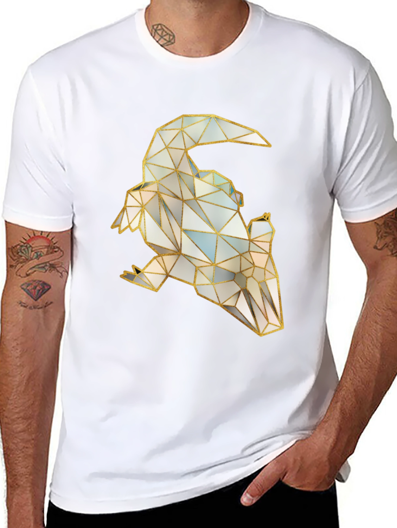 Geometric Raven Graphic Tee - Stylish Bird Design