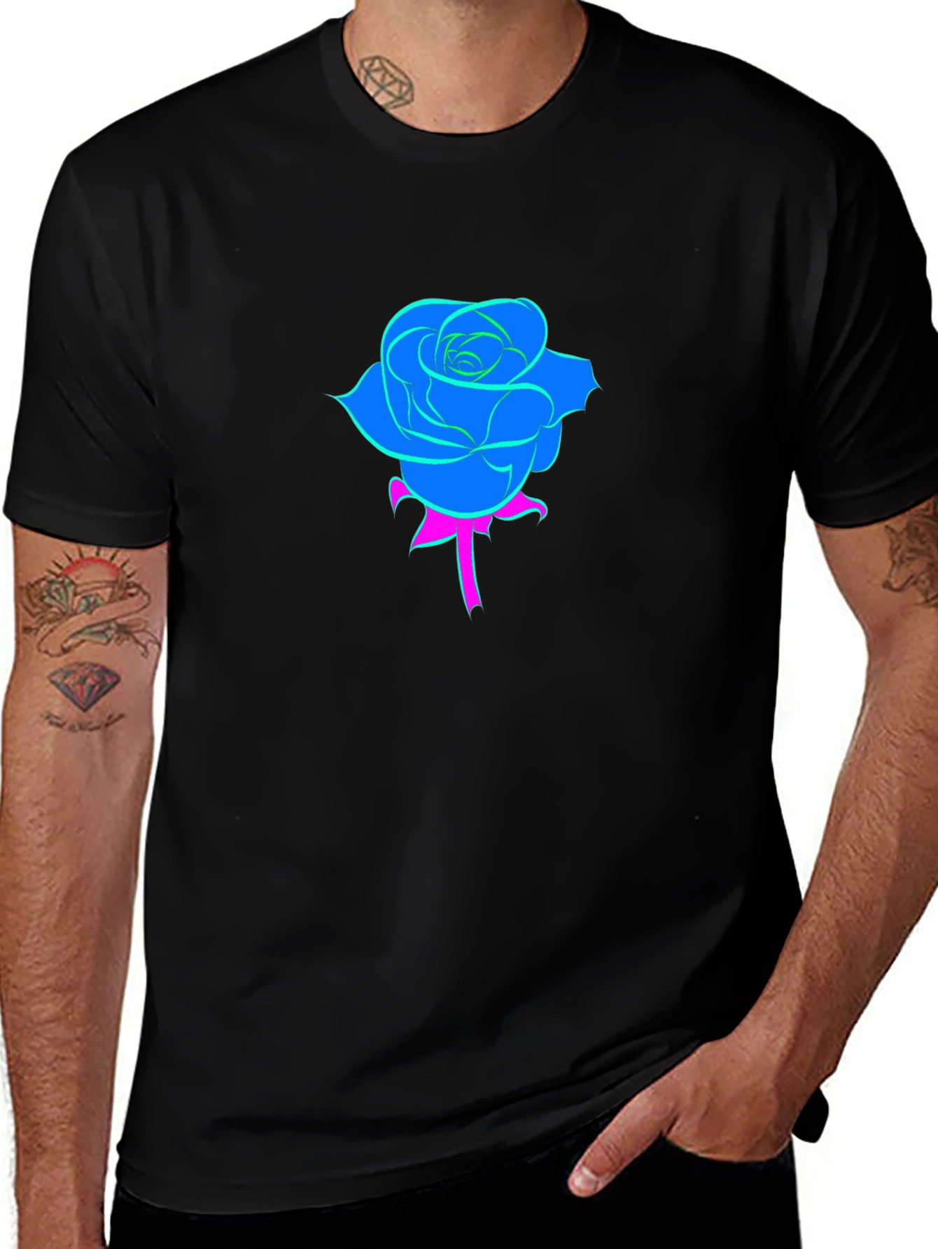Neon Rose Black T-Shirt