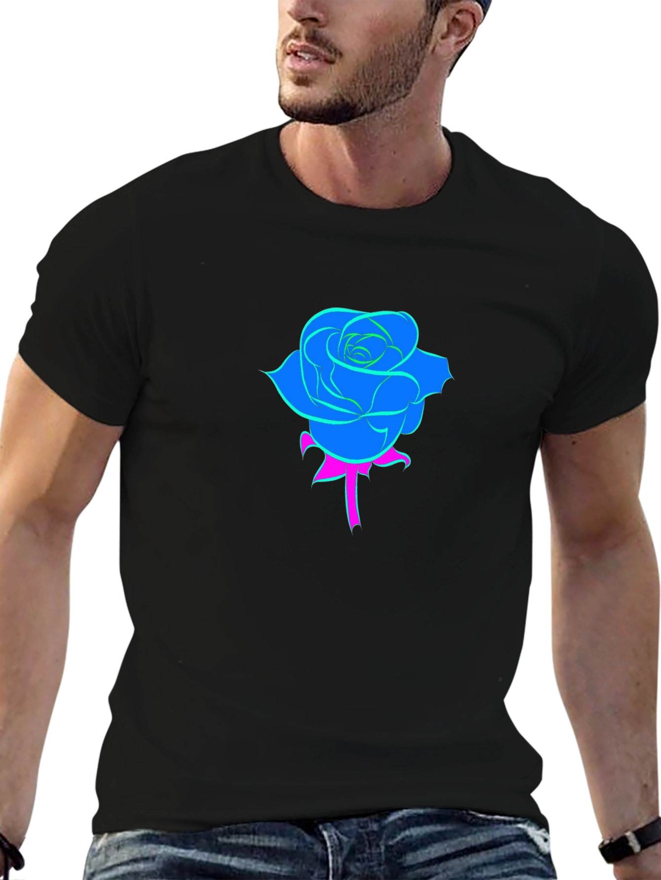 Neon Rose Black T-Shirt