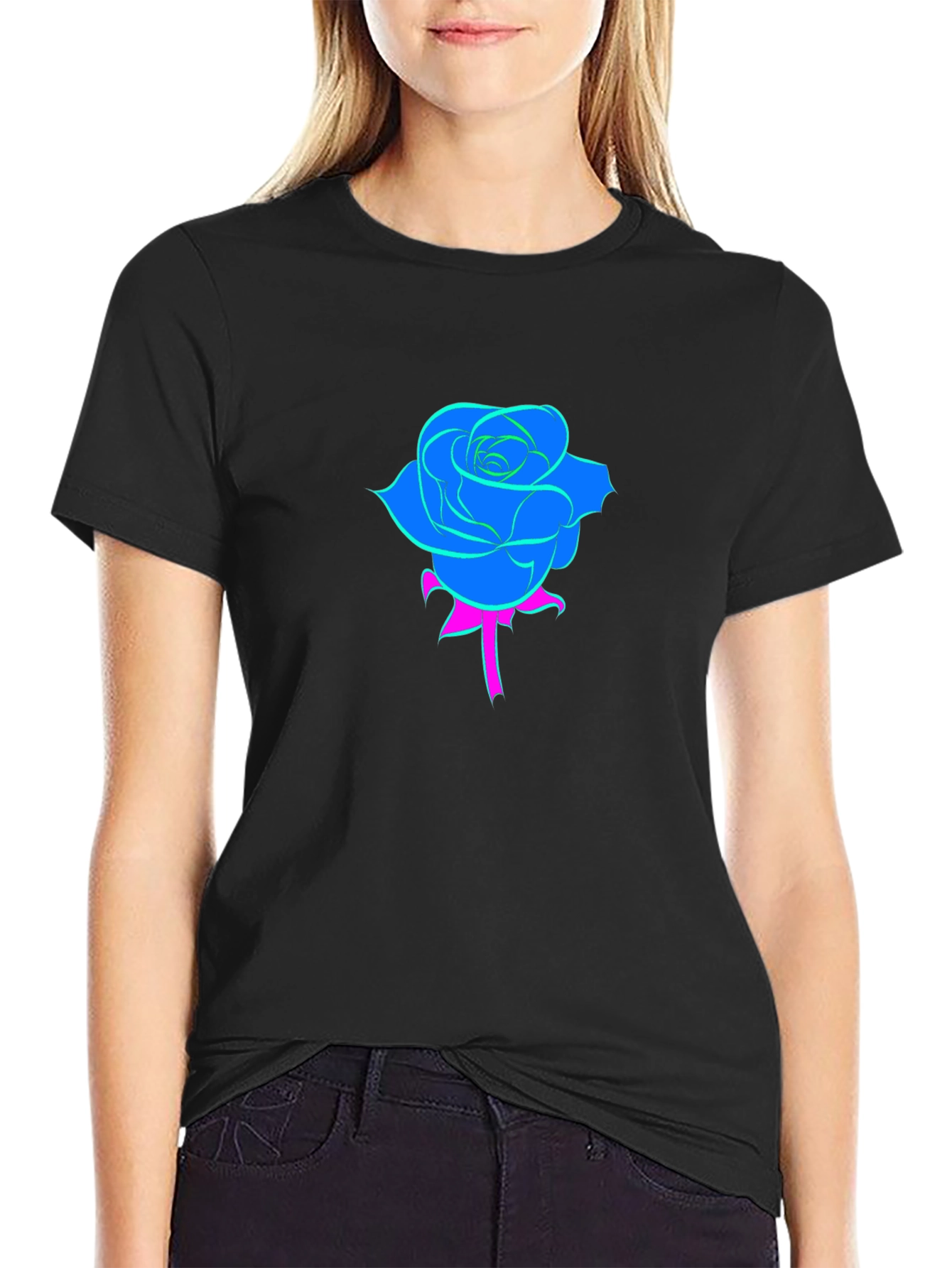 Neon Rose Black T-Shirt