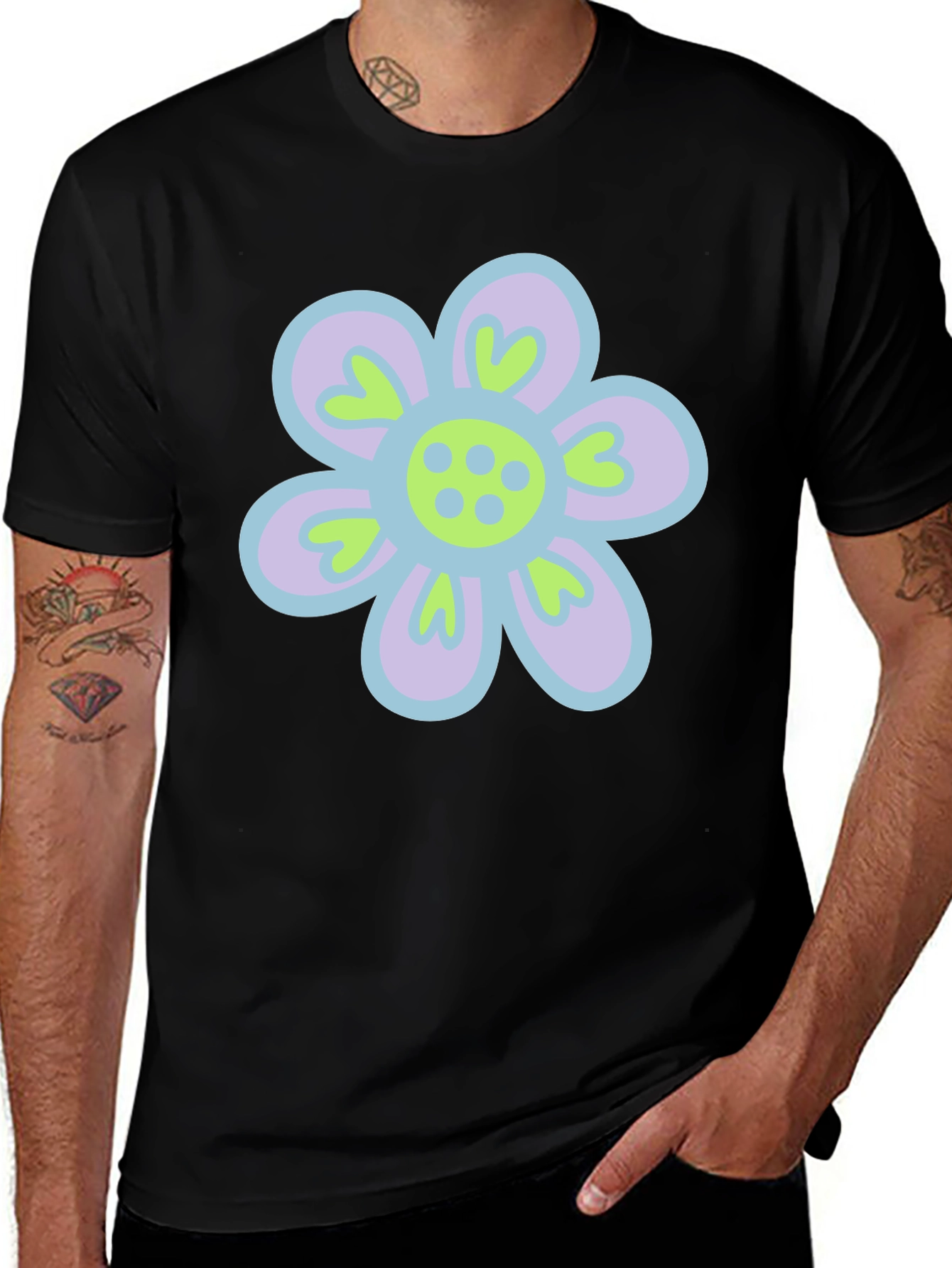 Retro Flower Power T-Shirt - Black Cotton Tee