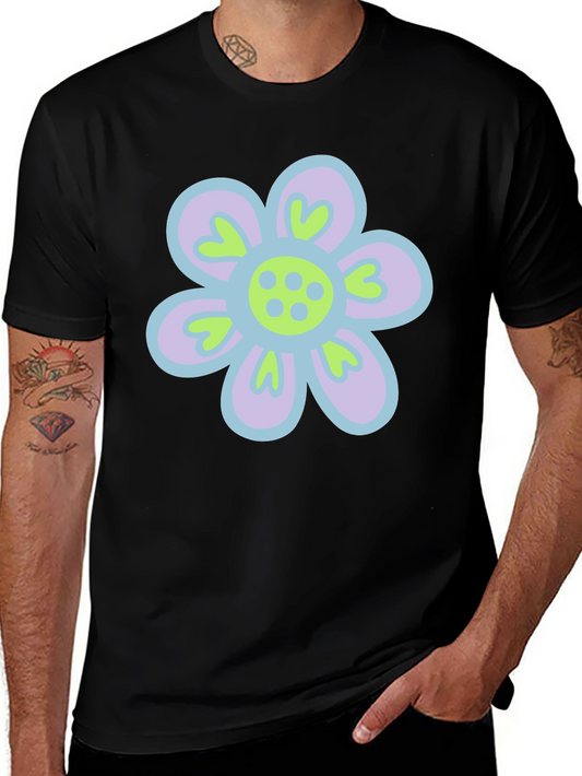 Retro Flower Power T-Shirt - Black Cotton Tee