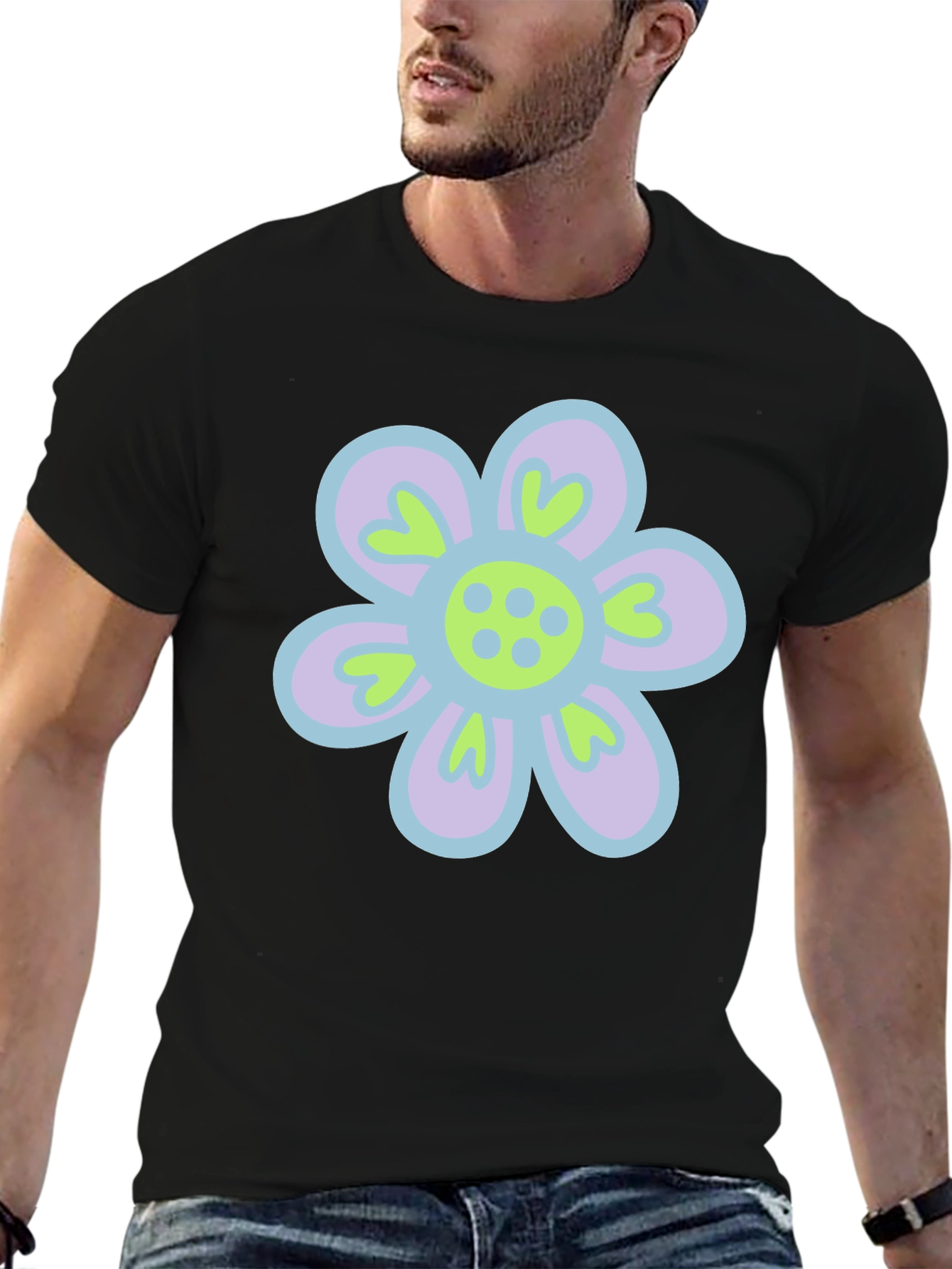 Retro Flower Power T-Shirt - Black Cotton Tee