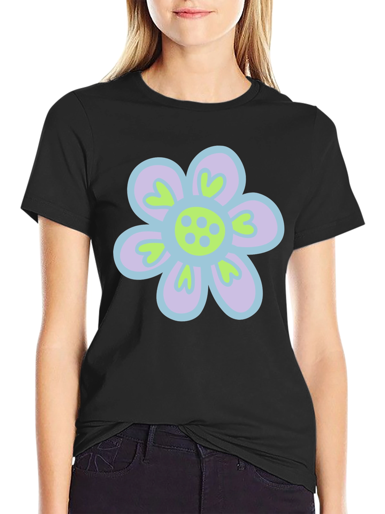 Retro Flower Power T-Shirt - Black Cotton Tee