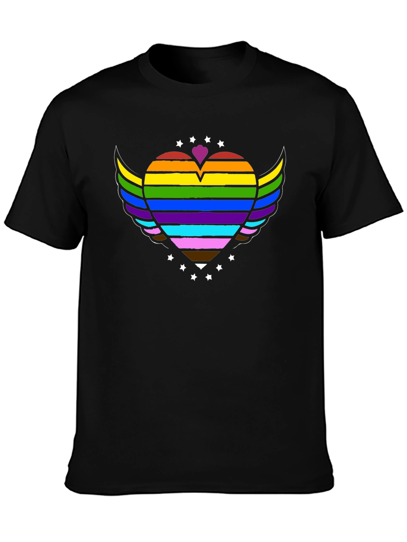 Pride Rainbow Heart Wings Graphic Tee - Black
