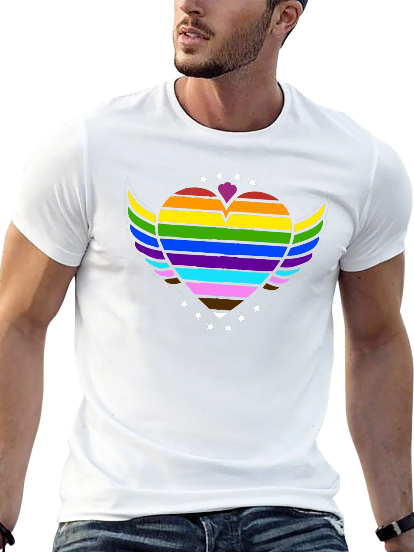 Pride Rainbow Heart Wings Graphic Tee - Black