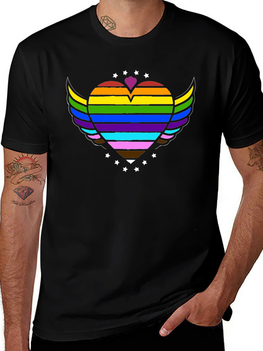Pride Rainbow Heart Wings Graphic Tee - Black