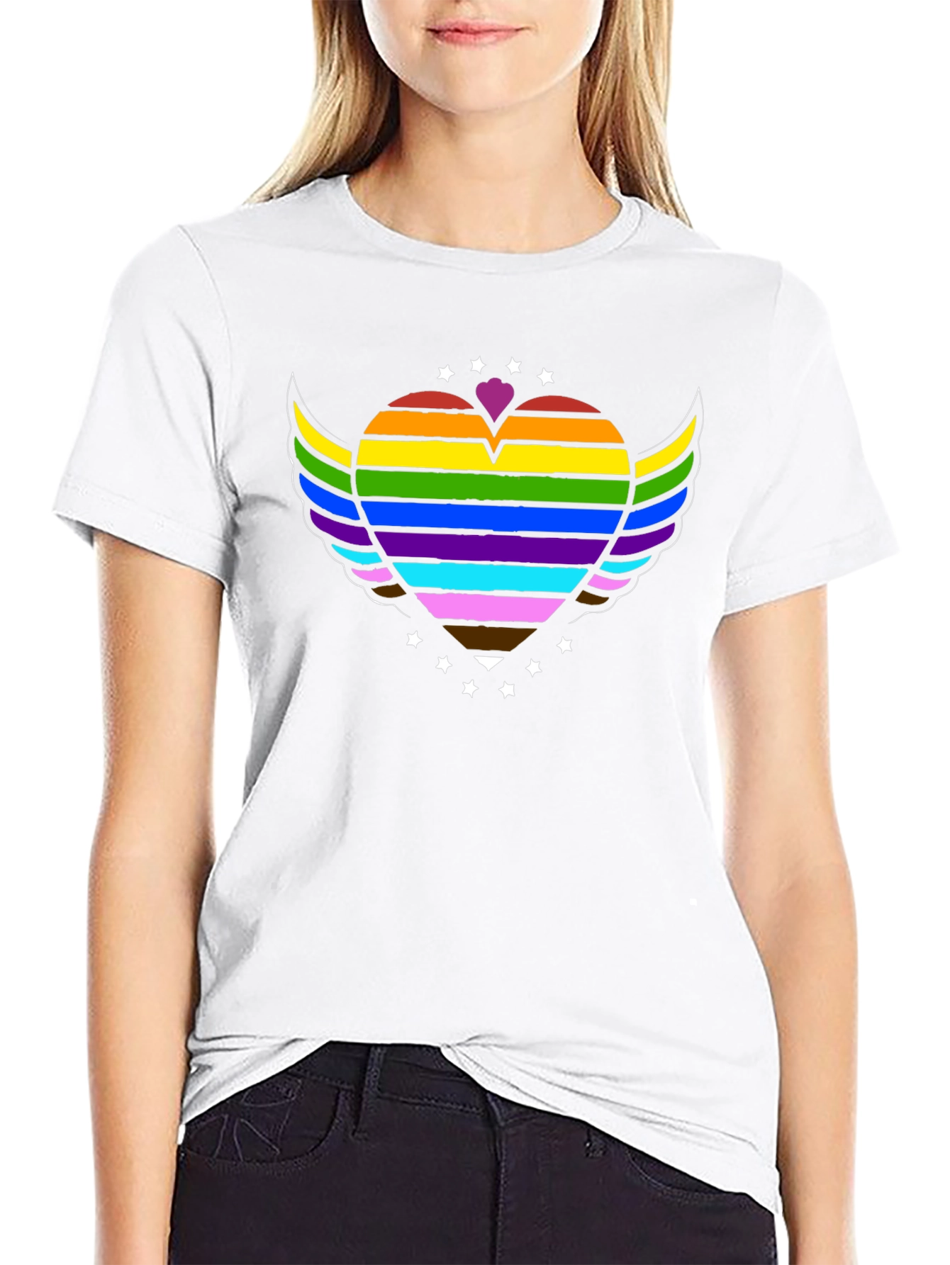 Pride Rainbow Heart Wings Graphic Tee - Black