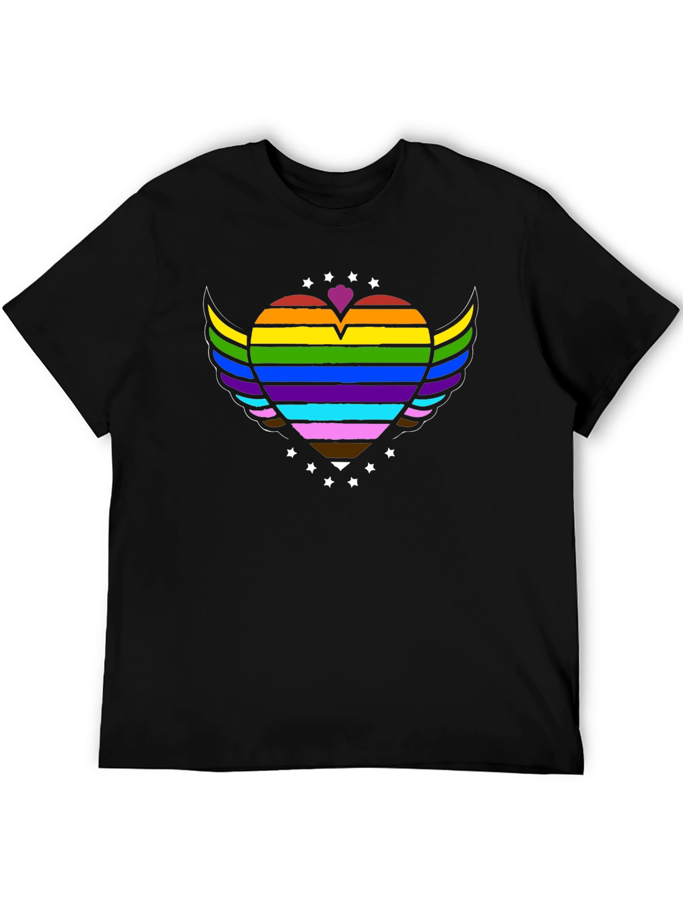 Pride Rainbow Heart Wings Graphic Tee - Black