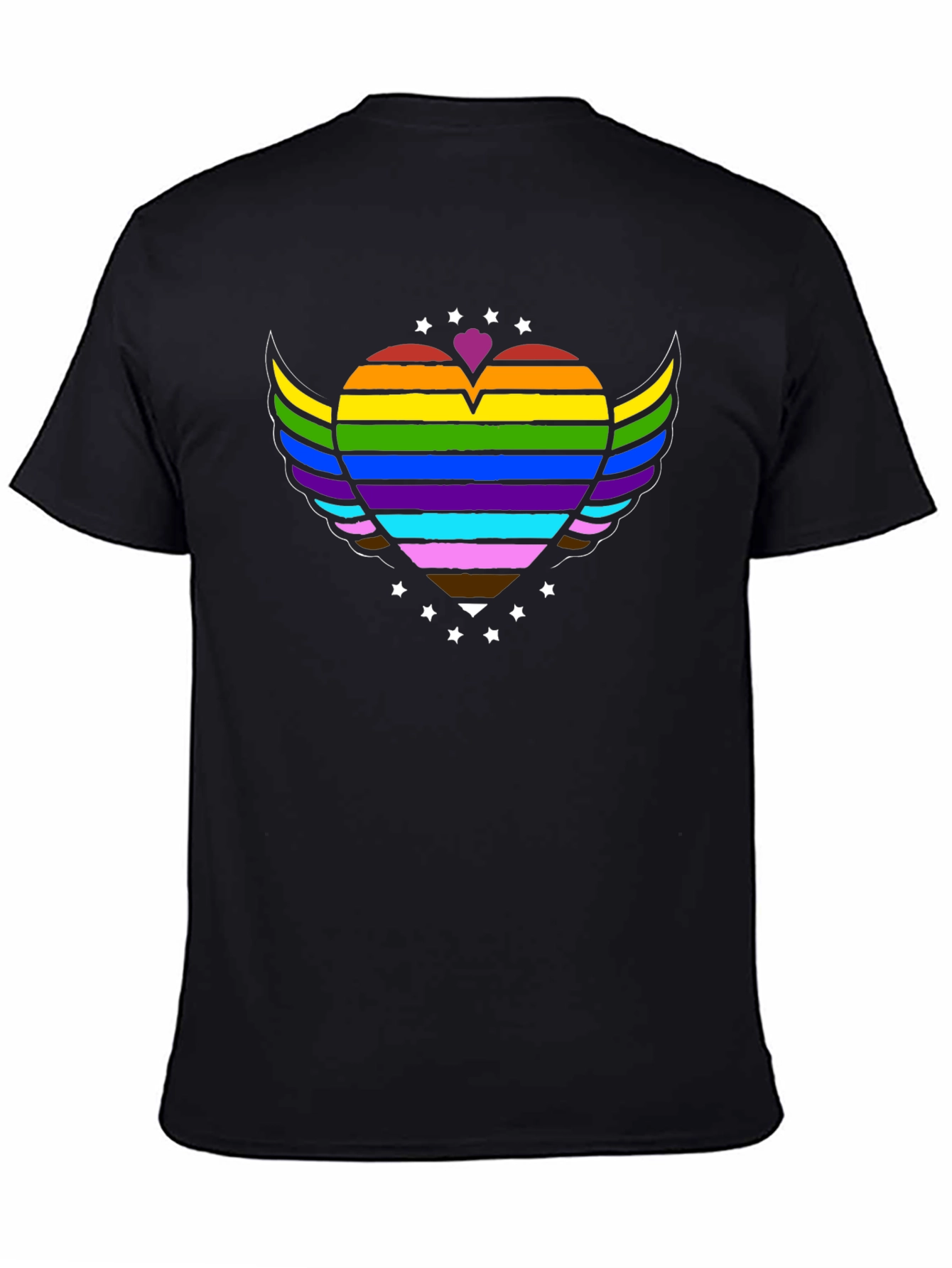 Pride Rainbow Heart Wings Graphic Tee - Black