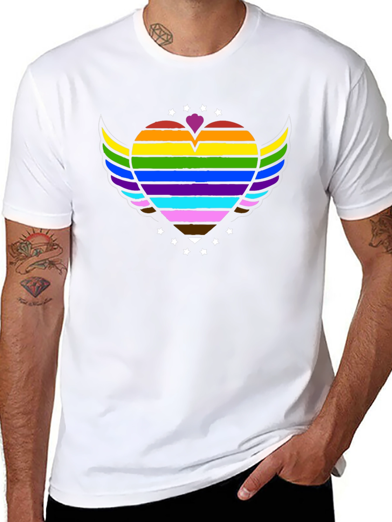 Pride Rainbow Heart Wings Graphic Tee - Black