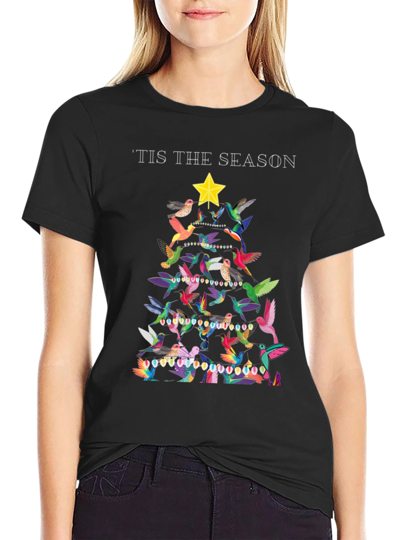 Festive Bird Christmas Tree Graphic Tee